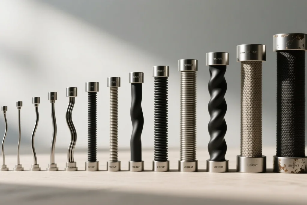 collection of different extension types arranged by weight from lightest to heaviest